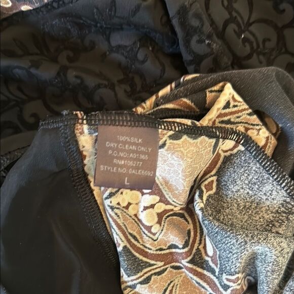 Hale Bob Brown Faux Wrap silk Dress with Bishop Sleeves size Large - Picture 10 of 14